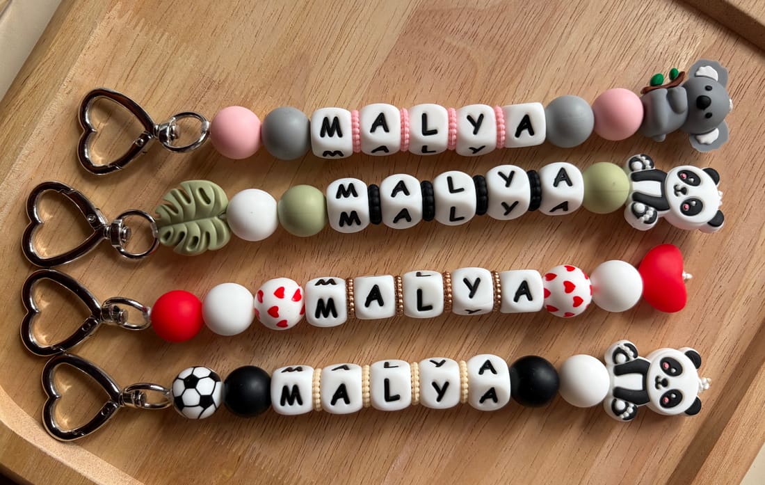 Porte-clés personnalisés koala, panda, cœur et ballon, prénom Malya